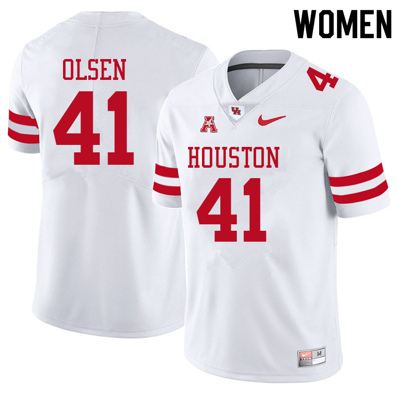 Women #41 Perry Olsen Houston Cougars College Football Jerseys Sale-White - Click Image to Close